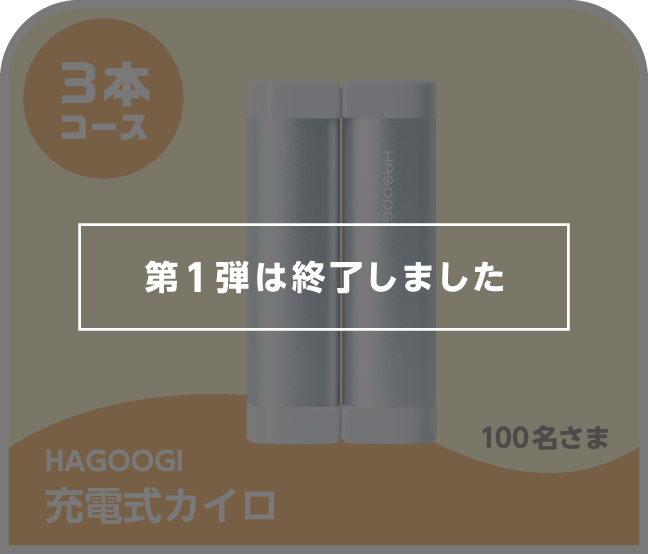 第1弾は終了しました 3本コース HAGOOGI 充電式カイロ 100名さま