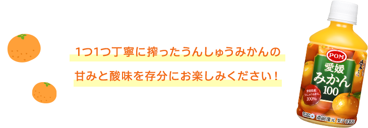 1つ1つ丁寧に搾ったうんしゅうみかんの甘みと酸味を存分にお楽しみください!